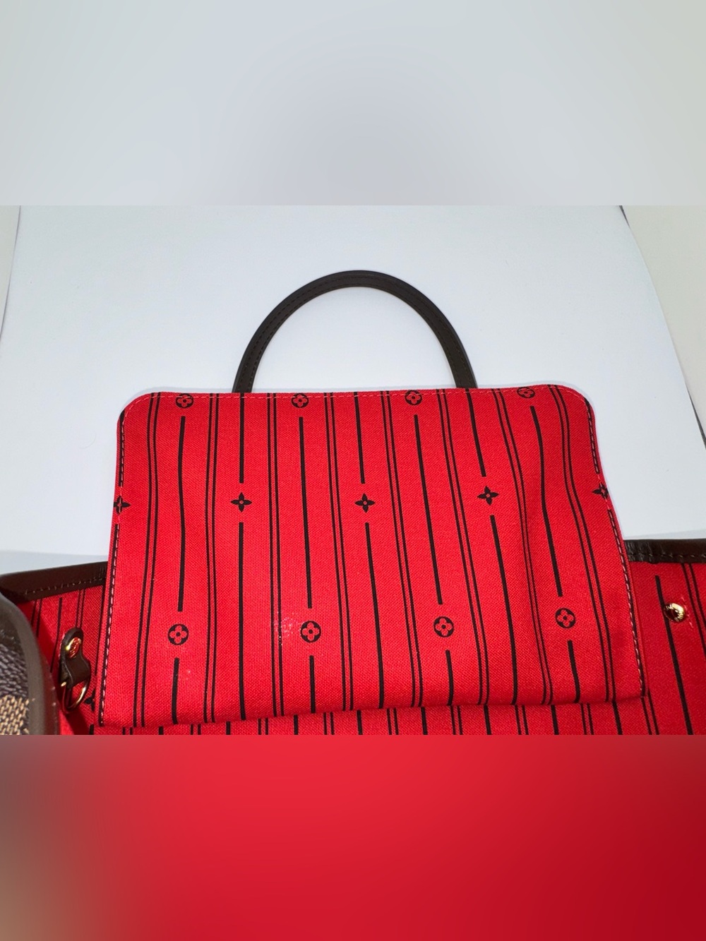 LOUIS VUITTON Neverfull PM Damier Ebene Tote Bag Red Interior - Picture 16 of 16